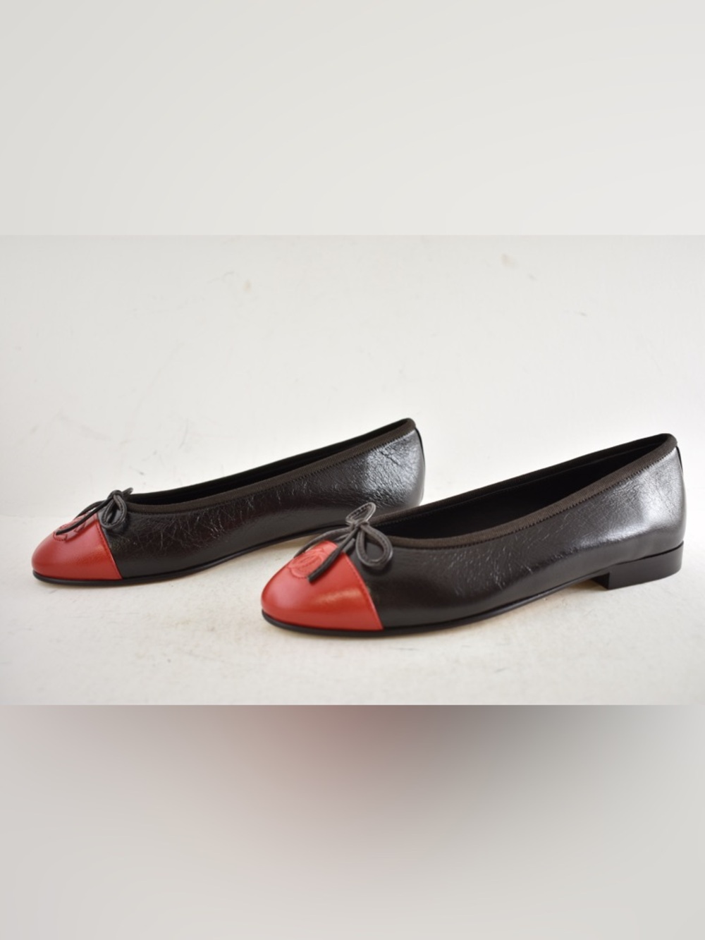 Chanel 26S Dark Brown Red Leather CC Logo Cap Classic Ballet Ballerina Flat 38 - Picture 14 of 16